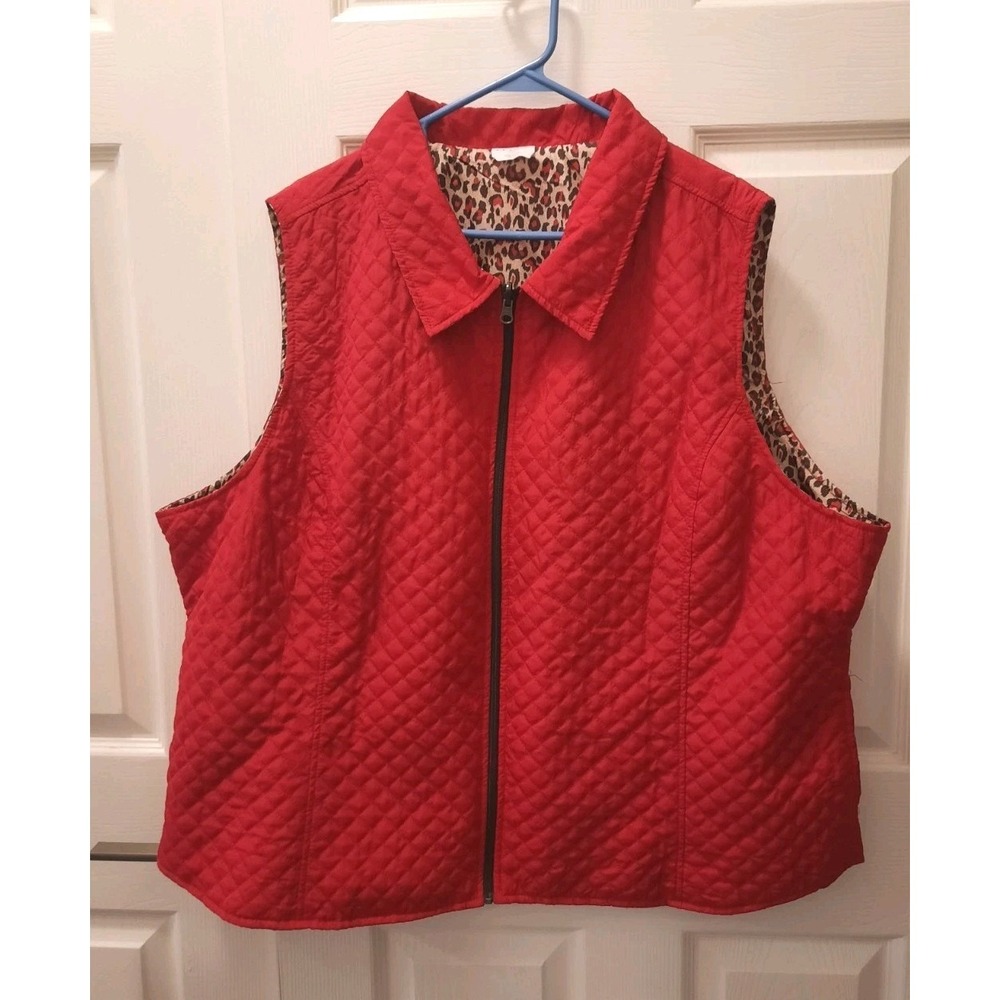 Kim Rogers Red Quilted Zip Up Vest Womens Size 3X Fall Winter Preppy - Picture 7 of 7